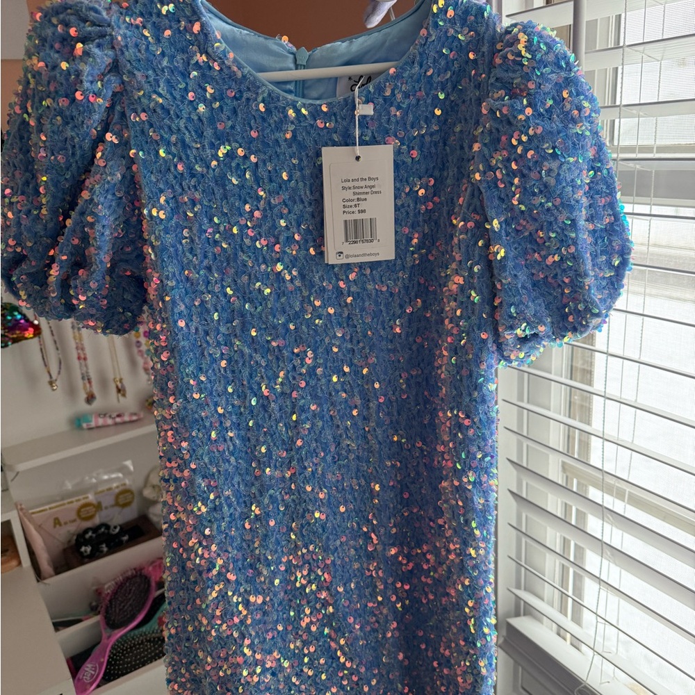 Lola + The Boys Blue Sequin Kids Dress - Picture 2 of 4